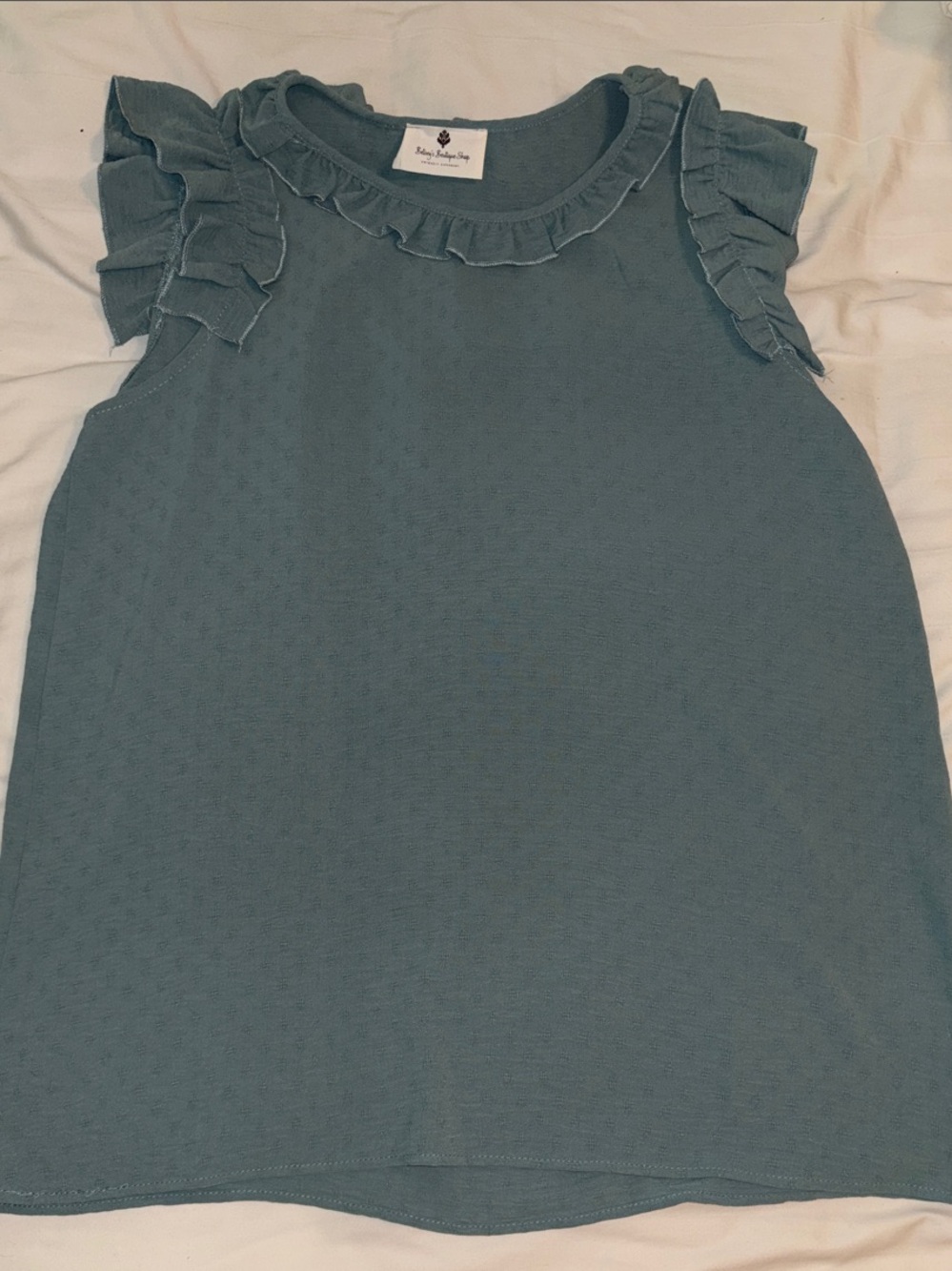 Ruffle Sleeve Textured Shell Top - Teal Blue
